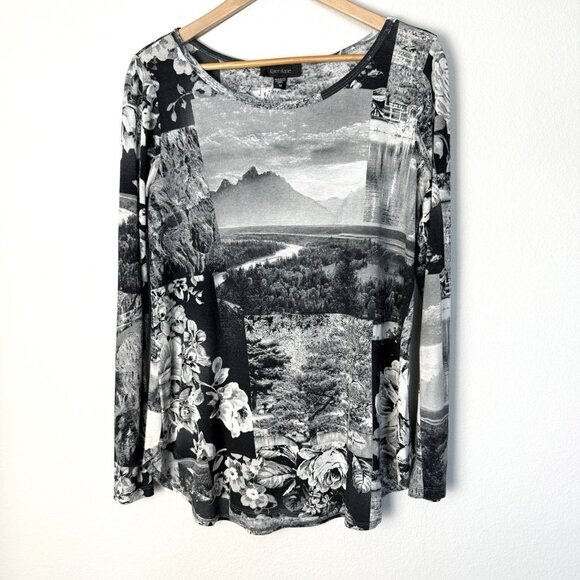 Vintage Y2K‎ Karen Kane Graphic Photo Print Long Sleeve Tee Womens Large Gothic - Picture 1 of 7